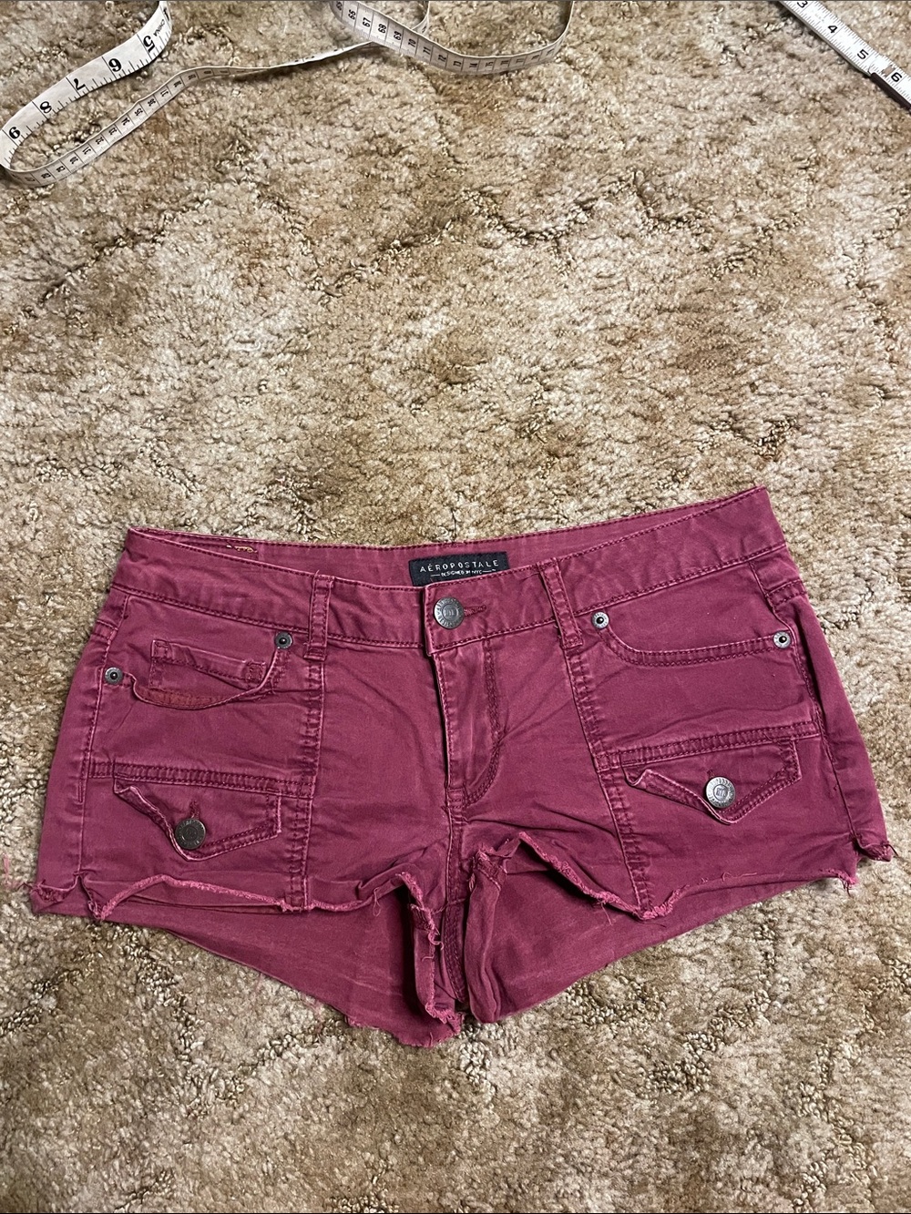 Aeropostale Burgundy Shortie Cargo Style Jean Shorts Size 2